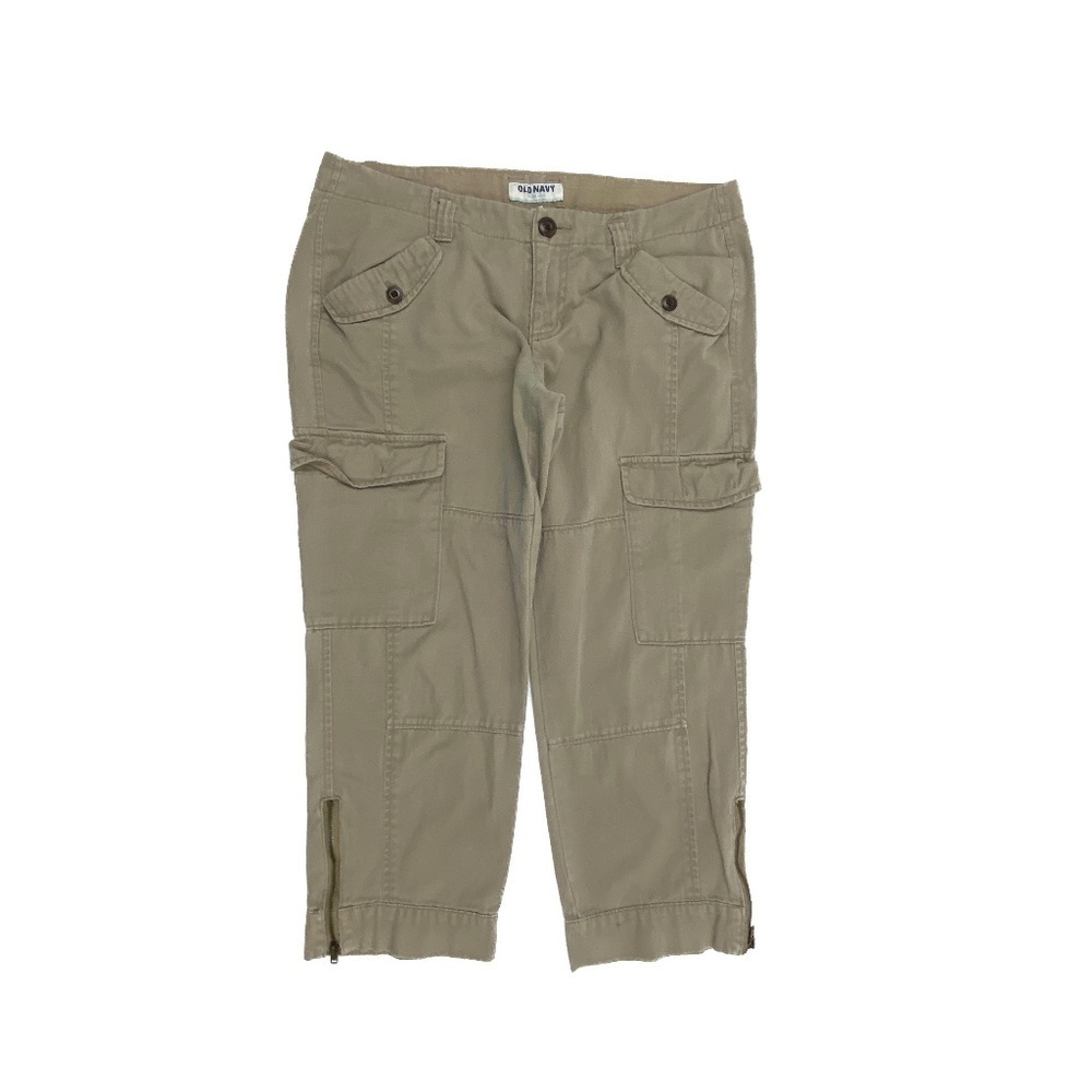 Old Navy Cargo Capri Pants Womens 8 Beige Tan Zipper Ankle Casual Straight Leg